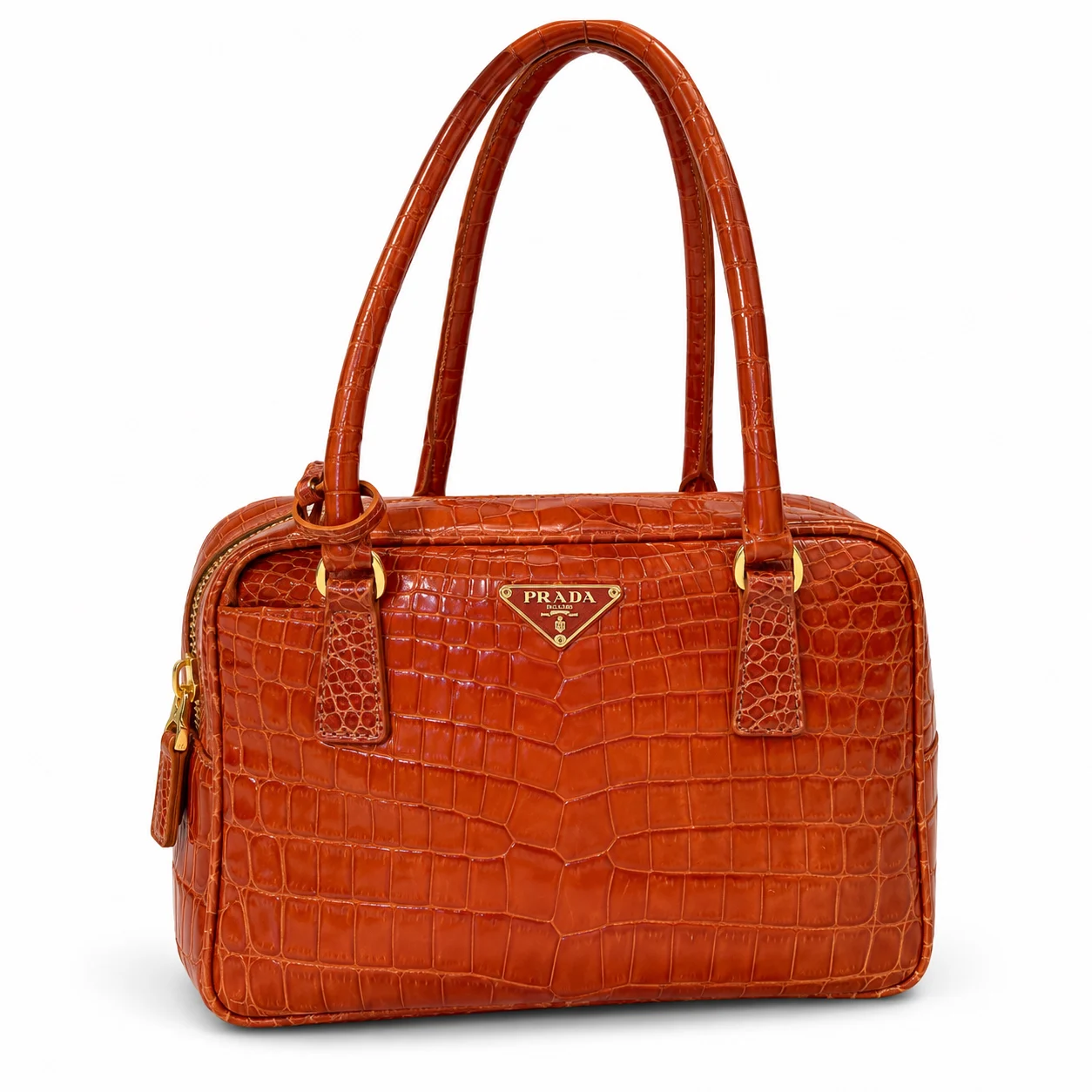 PRADA — Sac Bauletto Cocco Lucido cognac